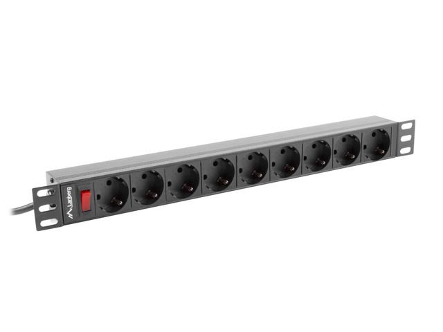 Lanberg 9 foglalatú elosztó (PDU) 19" 1U 16A 3M fekete