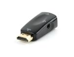 AB-HDMI-VGA-02, HDMI-VGA és audio adapter, egy port, fekete, blister, AB-HDMI-VGA-02, HDMI kijelzőjű eszköz VGA bmenetű monitorhoz való csatlakoztatásához, VGA anya, HDMI apa, VGA female, VGA male, átalakító, csatlakozó